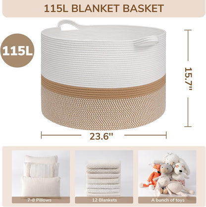 XXXLarge Woven Rope Blanket Basket Living Room Pink, 90L