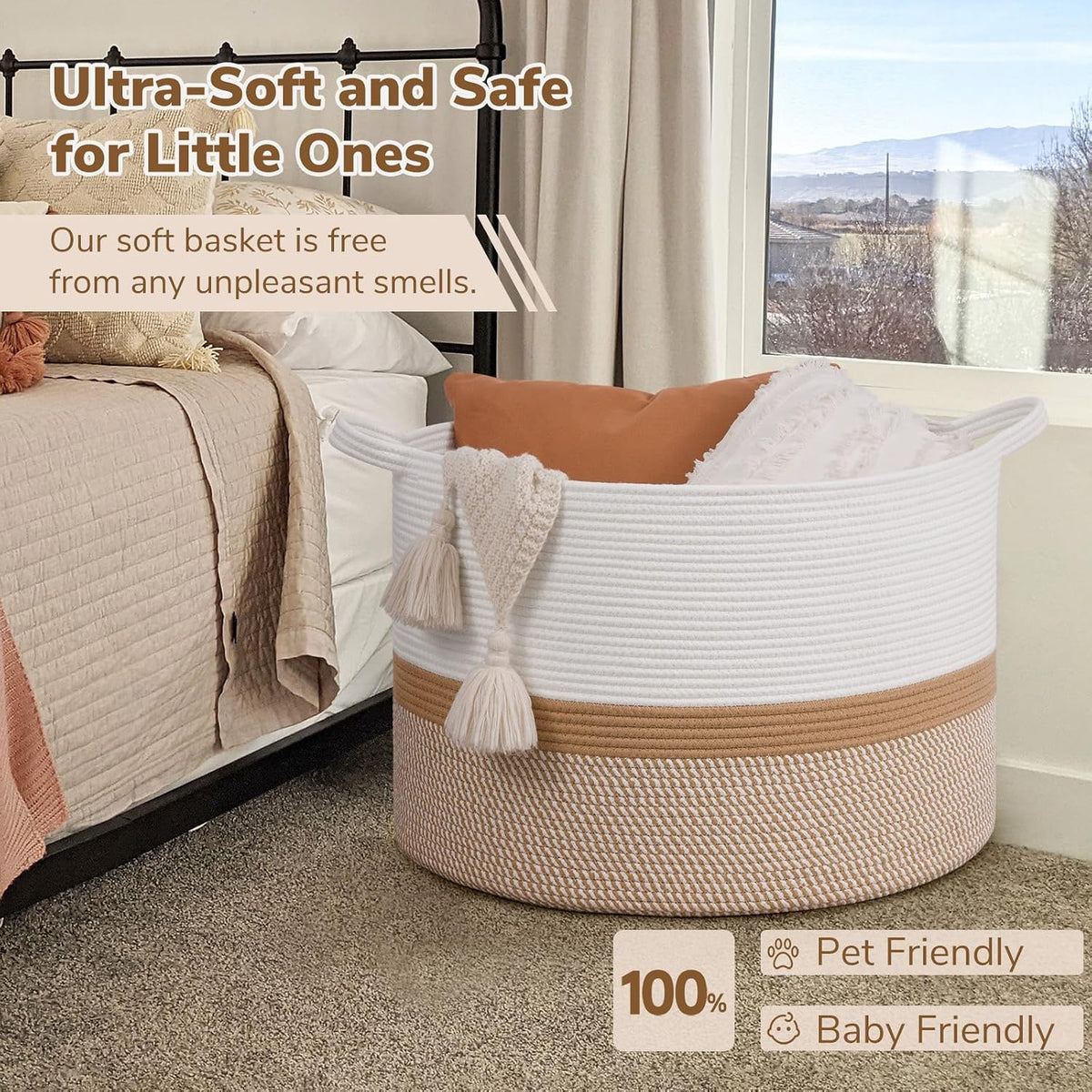 XXXLarge Woven Rope Blanket Basket Living Room Pink, 90L
