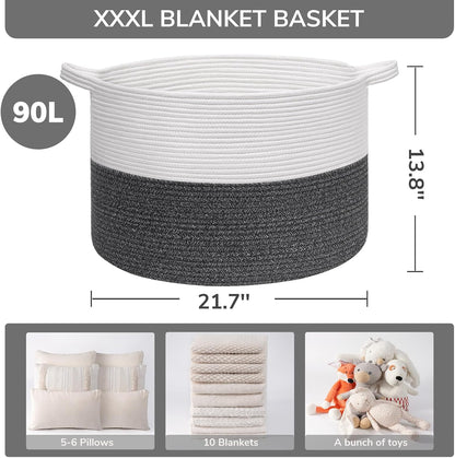 XXXLarge Woven Rope Blanket Basket Living Room Pink, 90L
