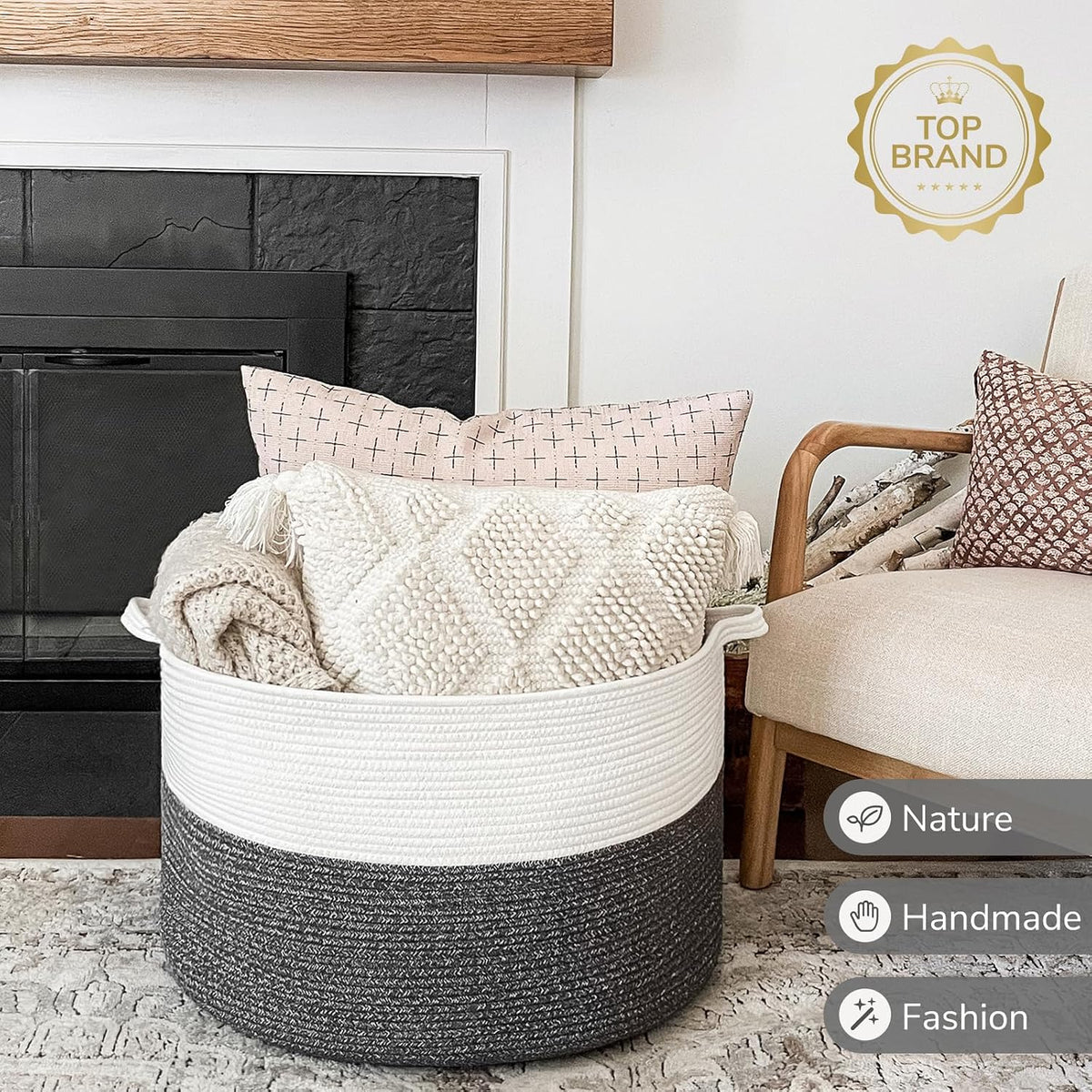 XXXLarge Woven Rope Blanket Basket Living Room Pink, 90L