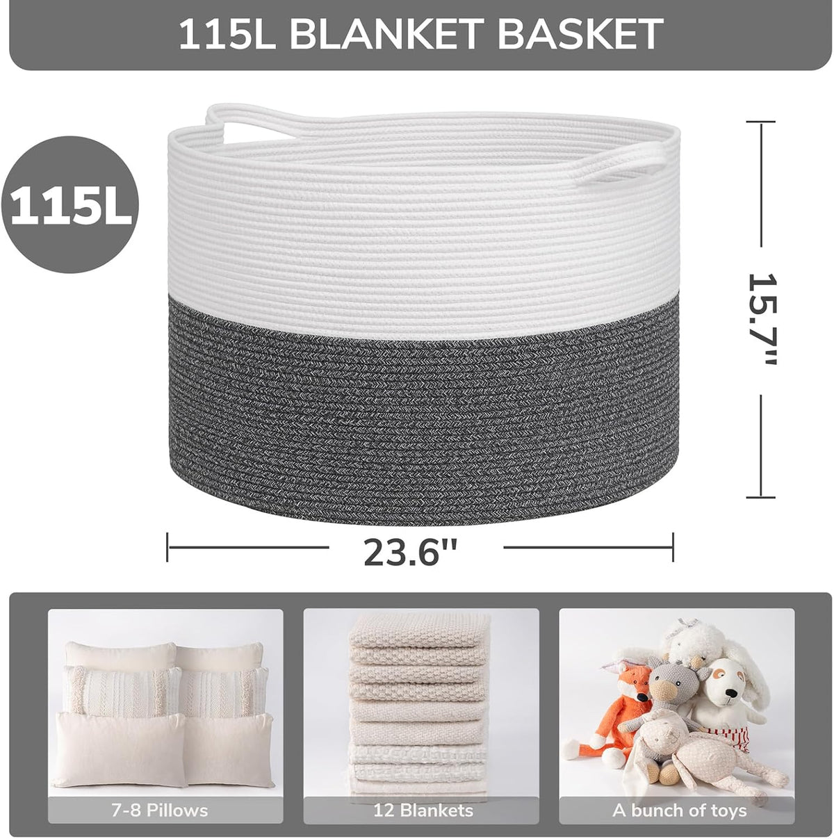 XXXLarge Woven Rope Blanket Basket Living Room Pink, 90L