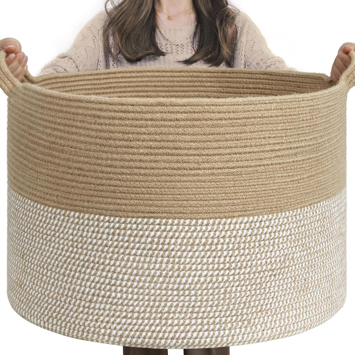 XXXLarge Woven Rope Blanket Basket Living Room Pink, 90L