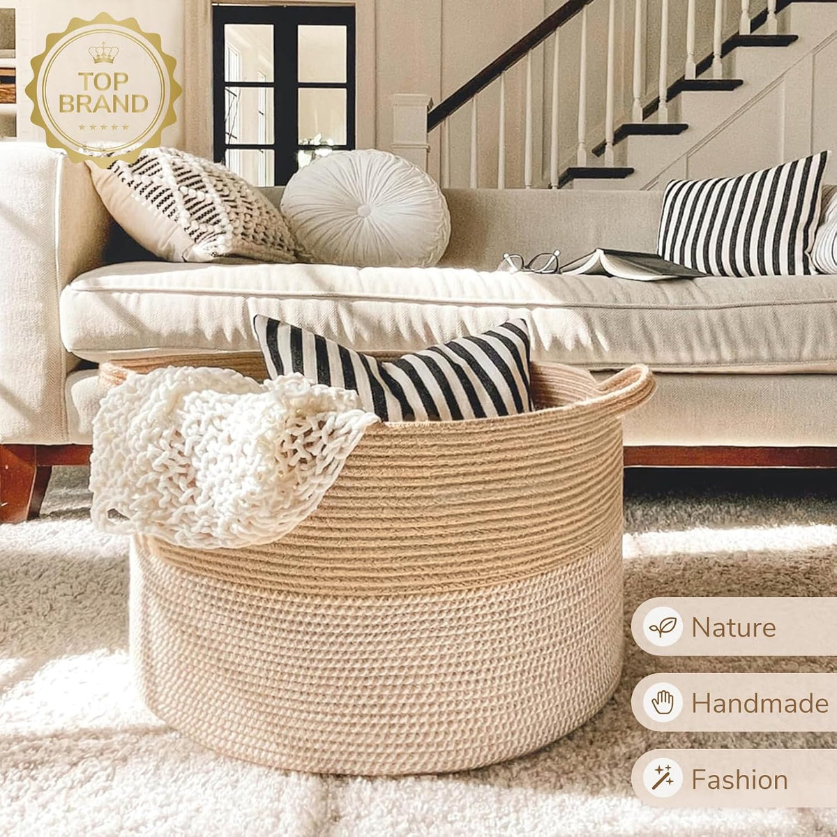 XXXLarge Woven Rope Blanket Basket Living Room Pink, 90L