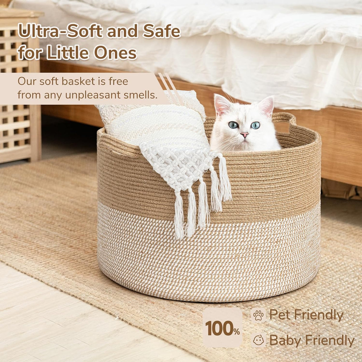 XXXLarge Woven Rope Blanket Basket Living Room Pink, 90L
