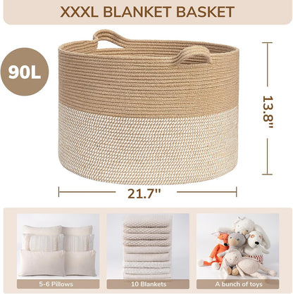 XXXLarge Woven Rope Blanket Basket Living Room Pink, 90L