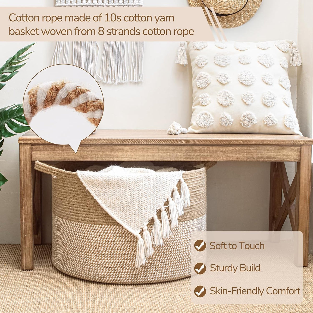 XXXLarge Woven Rope Blanket Basket Living Room Pink, 90L