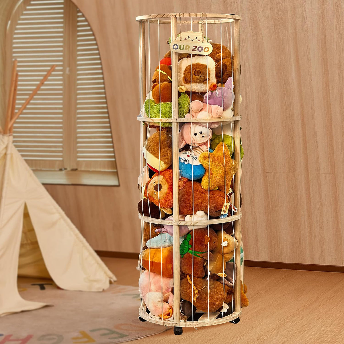 54" Stuffed Animal Storage, Large Toy Organizer with Lockable Wheels