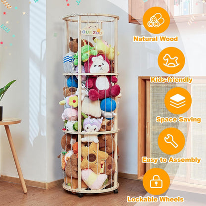 54" Stuffed Animal Storage, Large Toy Organizer with Lockable Wheels