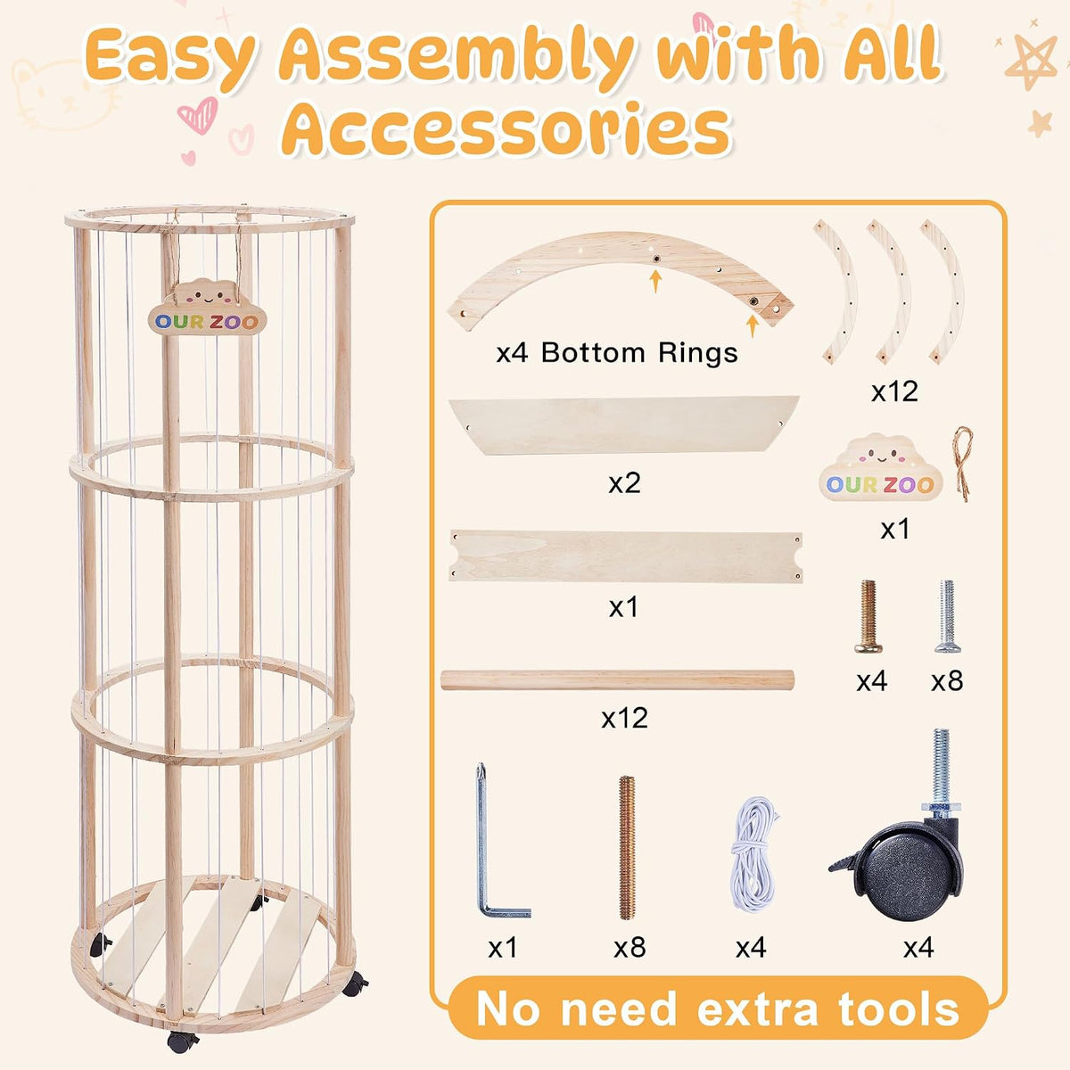 54" Stuffed Animal Storage, Large Toy Organizer with Lockable Wheels