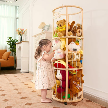 54" Stuffed Animal Storage, Large Toy Organizer with Lockable Wheels