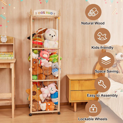 54" Stuffed Animal Storage, Large Toy Organizer with Lockable Wheels