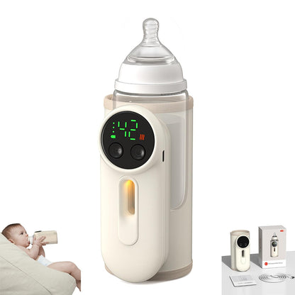 Portable Baby Bottle Warmer with Food-Safe Mat | Gentle 6-Temp Heating for Breastmilk & Formula | USB-C 30-min Charge, 8H Hold | Fits Anti-Colic Bottles ≤2.8" | Night Lingt & Milk Window