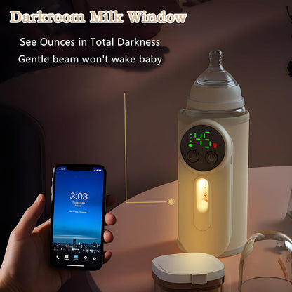 Portable Baby Bottle Warmer with Food-Safe Mat | Gentle 6-Temp Heating for Breastmilk & Formula | USB-C 30-min Charge, 8H Hold | Fits Anti-Colic Bottles ≤2.8" | Night Lingt & Milk Window
