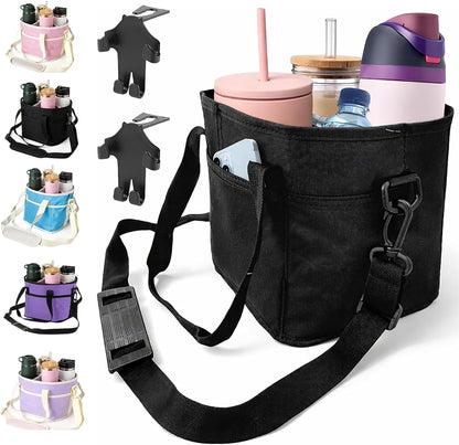 2026 Upgraded Reusable Insulated Drink Carrier, Family Size 4-Compartment Drink Carrier Bag for Coffee Cups & Tumblers, Insulated Drink Holder Bag with Adjustable Strap (Black)
