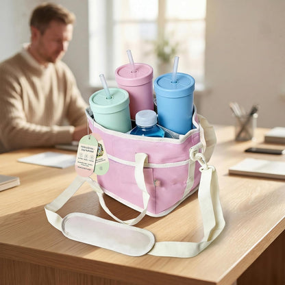 2026 Upgraded Reusable Insulated Drink Carrier, Family Size 4-Compartment Drink Carrier Bag for Coffee Cups & Tumblers, Insulated Drink Holder Bag with Adjustable Strap (Black)