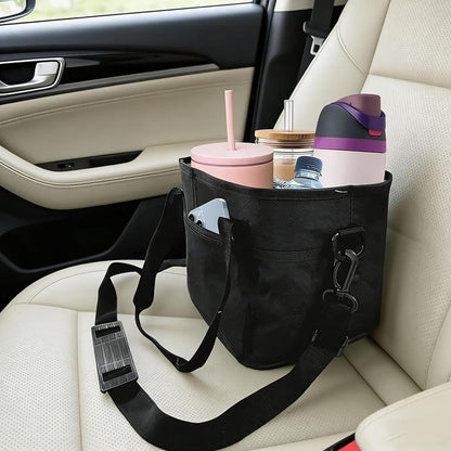 2026 Upgraded Reusable Insulated Drink Carrier, Family Size 4-Compartment Drink Carrier Bag for Coffee Cups & Tumblers, Insulated Drink Holder Bag with Adjustable Strap (Black)