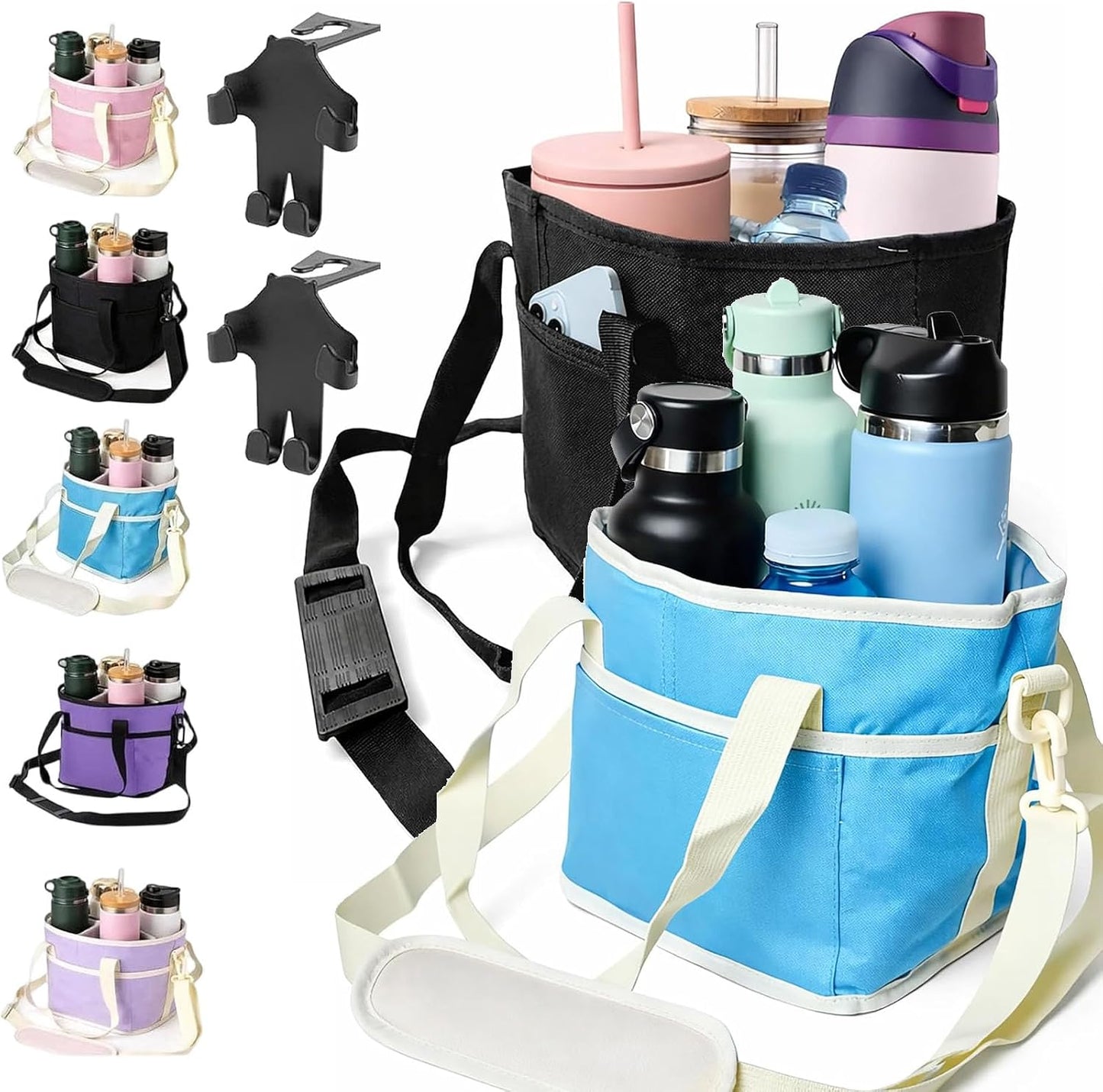 2026 Upgraded Reusable Insulated Drink Carrier, Family Size 4-Compartment Drink Carrier Bag for Coffee Cups & Tumblers, Insulated Drink Holder Bag with Adjustable Strap (Black)