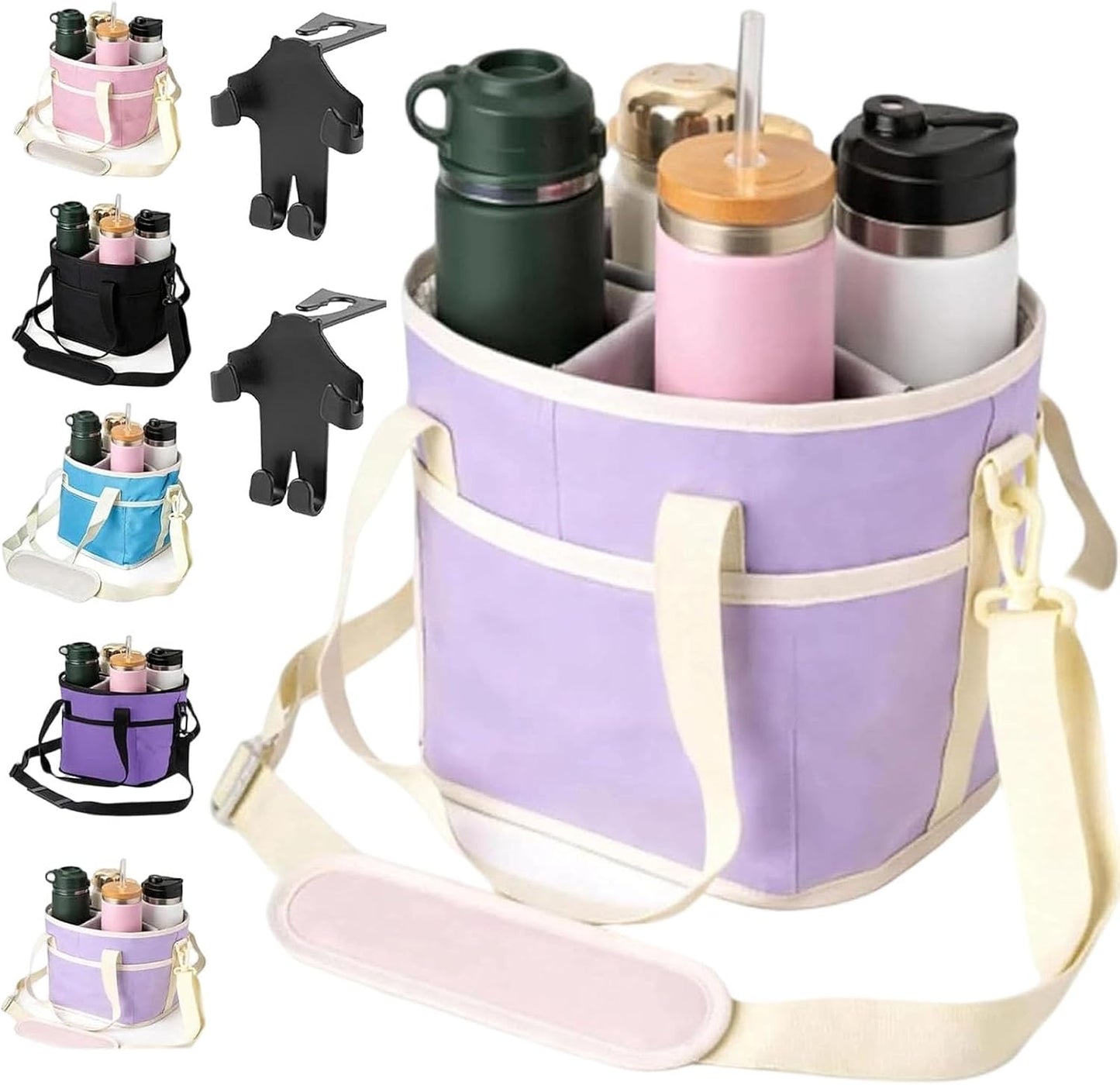 2026 Upgraded Reusable Insulated Drink Carrier, Family Size 4-Compartment Drink Carrier Bag for Coffee Cups & Tumblers, Insulated Drink Holder Bag with Adjustable Strap (Black)