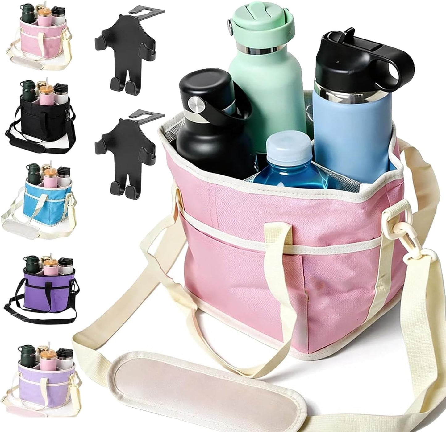 2026 Upgraded Reusable Insulated Drink Carrier, Family Size 4-Compartment Drink Carrier Bag for Coffee Cups & Tumblers, Insulated Drink Holder Bag with Adjustable Strap (Black)