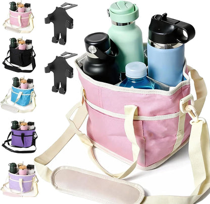 2026 Upgraded Reusable Insulated Drink Carrier, Family Size 4-Compartment Drink Carrier Bag for Coffee Cups & Tumblers, Insulated Drink Holder Bag with Adjustable Strap (Black)