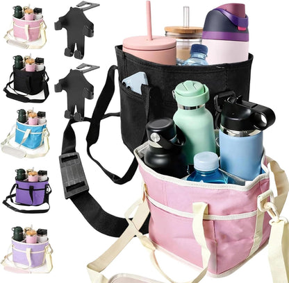 2026 Upgraded Reusable Insulated Drink Carrier, Family Size 4-Compartment Drink Carrier Bag for Coffee Cups & Tumblers, Insulated Drink Holder Bag with Adjustable Strap (Black)