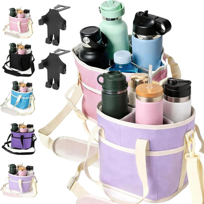 2026 Upgraded Reusable Insulated Drink Carrier, Family Size 4-Compartment Drink Carrier Bag for Coffee Cups & Tumblers, Insulated Drink Holder Bag with Adjustable Strap (Black)