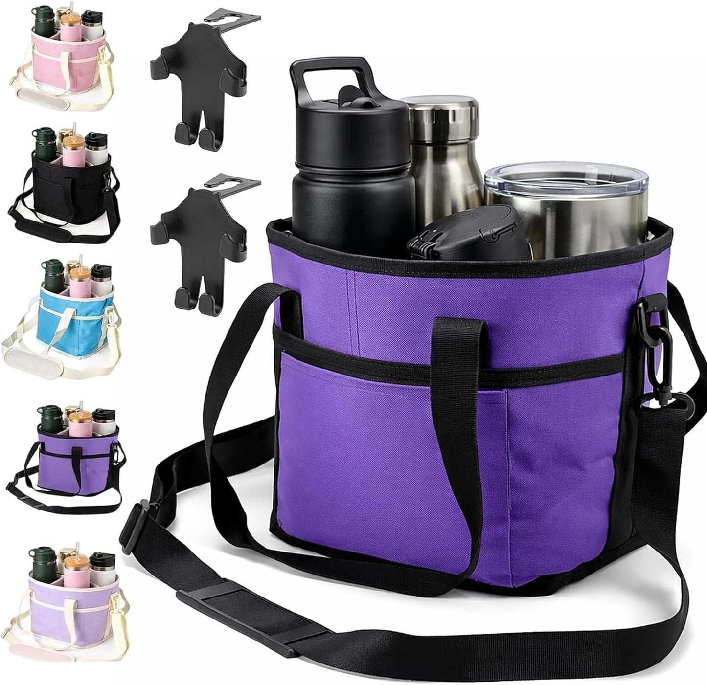 2026 Upgraded Reusable Insulated Drink Carrier, Family Size 4-Compartment Drink Carrier Bag for Coffee Cups & Tumblers, Insulated Drink Holder Bag with Adjustable Strap (Black)