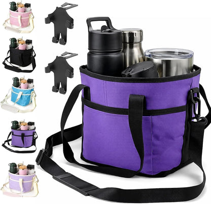 2026 Upgraded Reusable Insulated Drink Carrier, Family Size 4-Compartment Drink Carrier Bag for Coffee Cups & Tumblers, Insulated Drink Holder Bag with Adjustable Strap (Black)