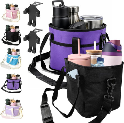 2026 Upgraded Reusable Insulated Drink Carrier, Family Size 4-Compartment Drink Carrier Bag for Coffee Cups & Tumblers, Insulated Drink Holder Bag with Adjustable Strap (Black)