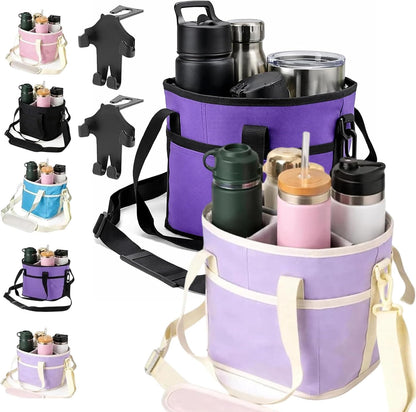 2026 Upgraded Reusable Insulated Drink Carrier, Family Size 4-Compartment Drink Carrier Bag for Coffee Cups & Tumblers, Insulated Drink Holder Bag with Adjustable Strap (Black)
