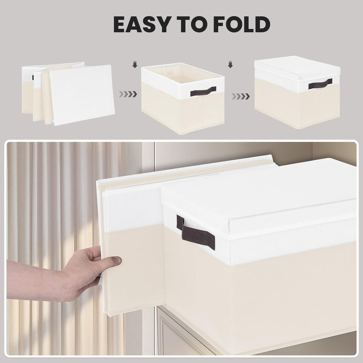 Large Closet Storage Baskets Bins with Lids 4 Pack, Storage Baskets for Organizing Shelves Nursery Bedroom, Home Dorm Closet Organizers Cubes for Clothes Toys Blanket Book - Stackable -14x10x9.5