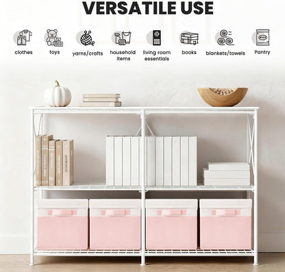 Large Closet Storage Baskets Bins with Lids 4 Pack, Storage Baskets for Organizing Shelves Nursery Bedroom, Home Dorm Closet Organizers Cubes for Clothes Toys Blanket Book - Stackable -14x10x9.5