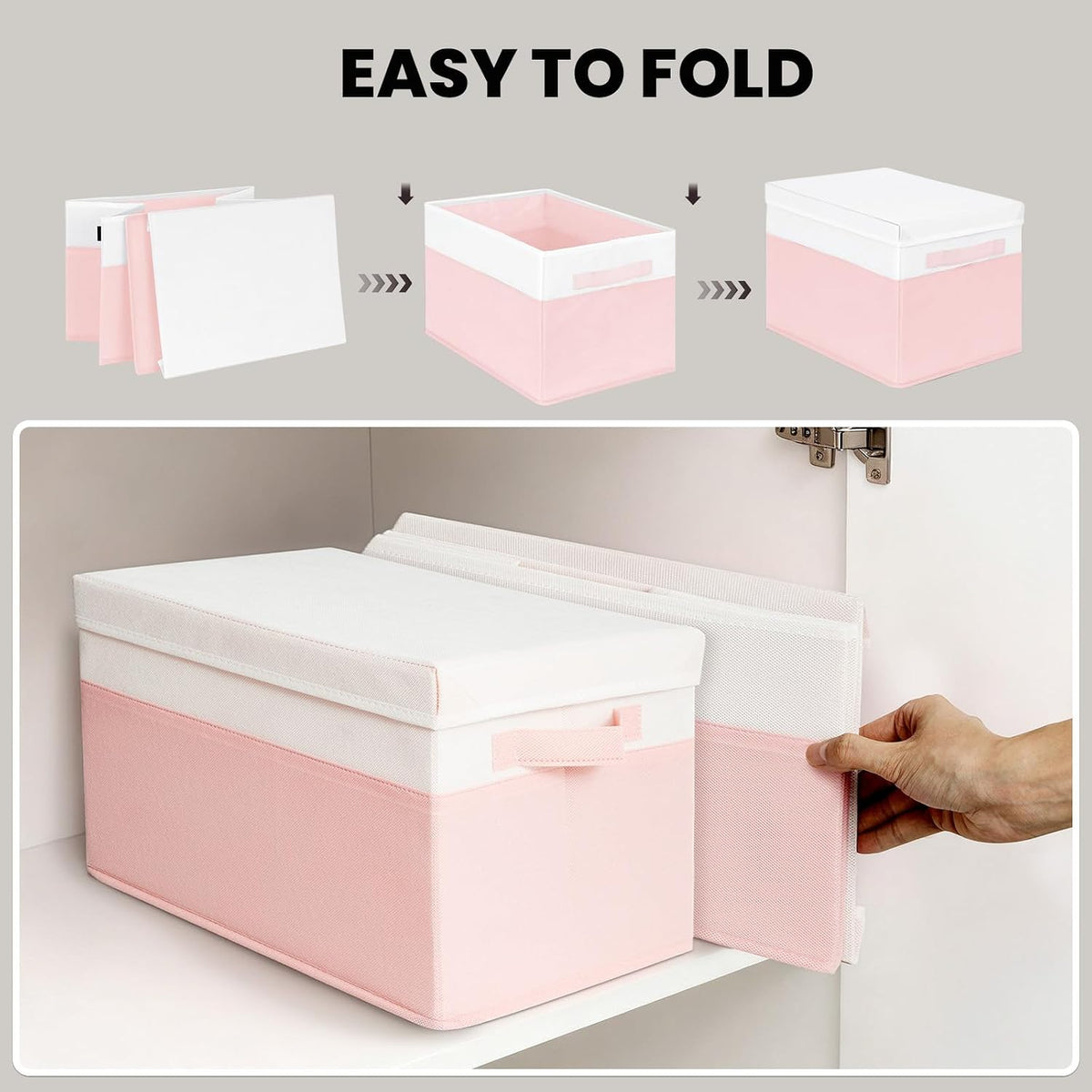 Large Closet Storage Baskets Bins with Lids 4 Pack, Storage Baskets for Organizing Shelves Nursery Bedroom, Home Dorm Closet Organizers Cubes for Clothes Toys Blanket Book - Stackable -14x10x9.5