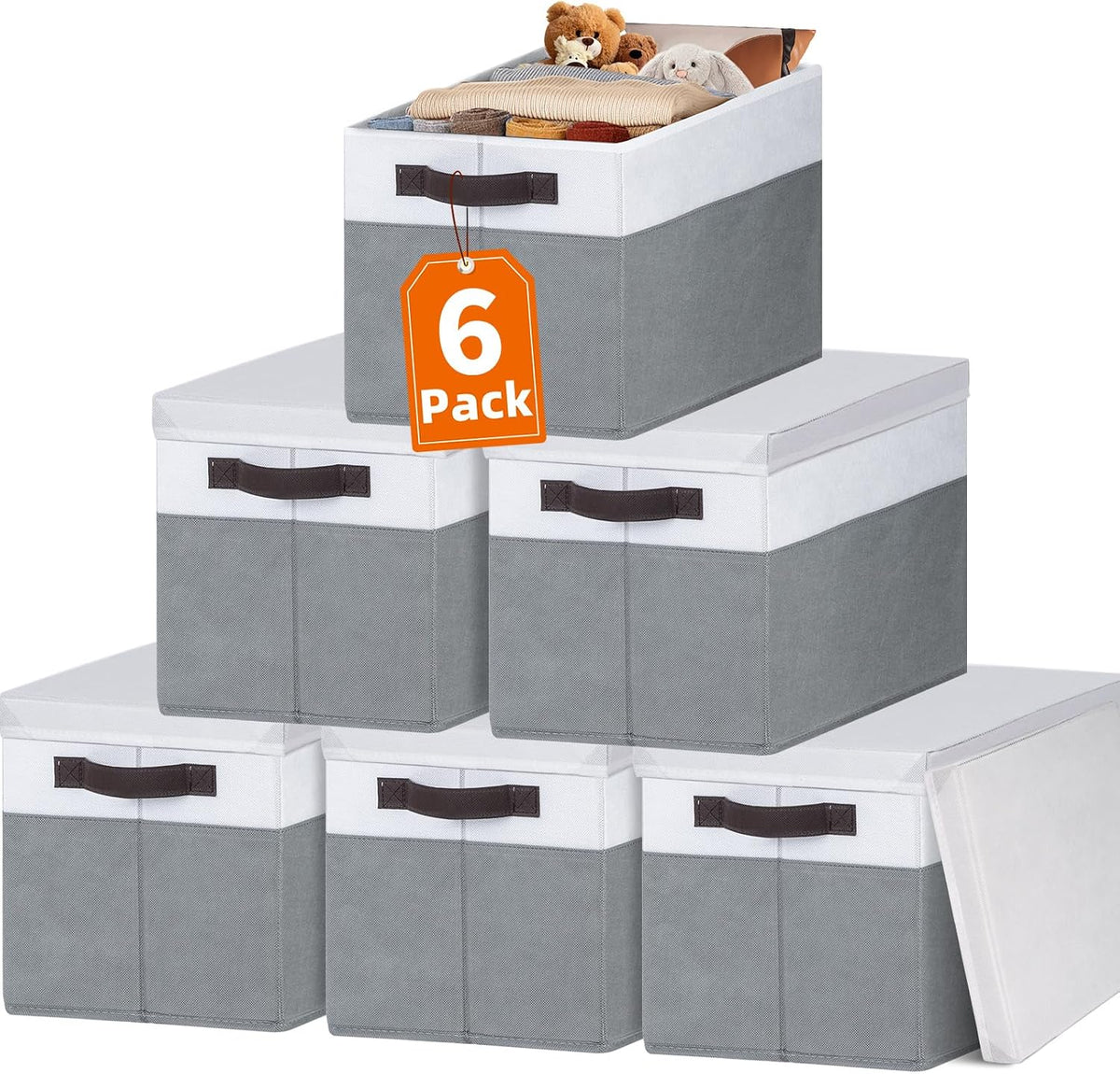 Large Closet Storage Baskets Bins with Lids 4 Pack, Storage Baskets for Organizing Shelves Nursery Bedroom, Home Dorm Closet Organizers Cubes for Clothes Toys Blanket Book - Stackable -14x10x9.5