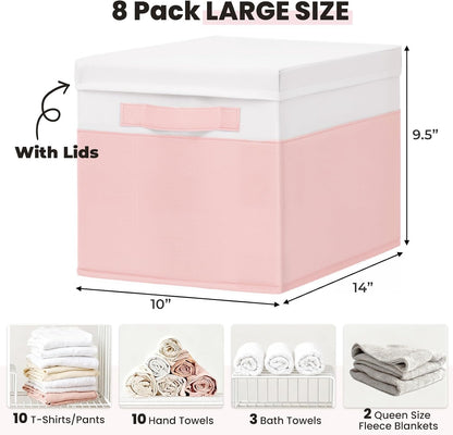 Large Closet Storage Baskets Bins with Lids 4 Pack, Storage Baskets for Organizing Shelves Nursery Bedroom, Home Dorm Closet Organizers Cubes for Clothes Toys Blanket Book - Stackable -14x10x9.5