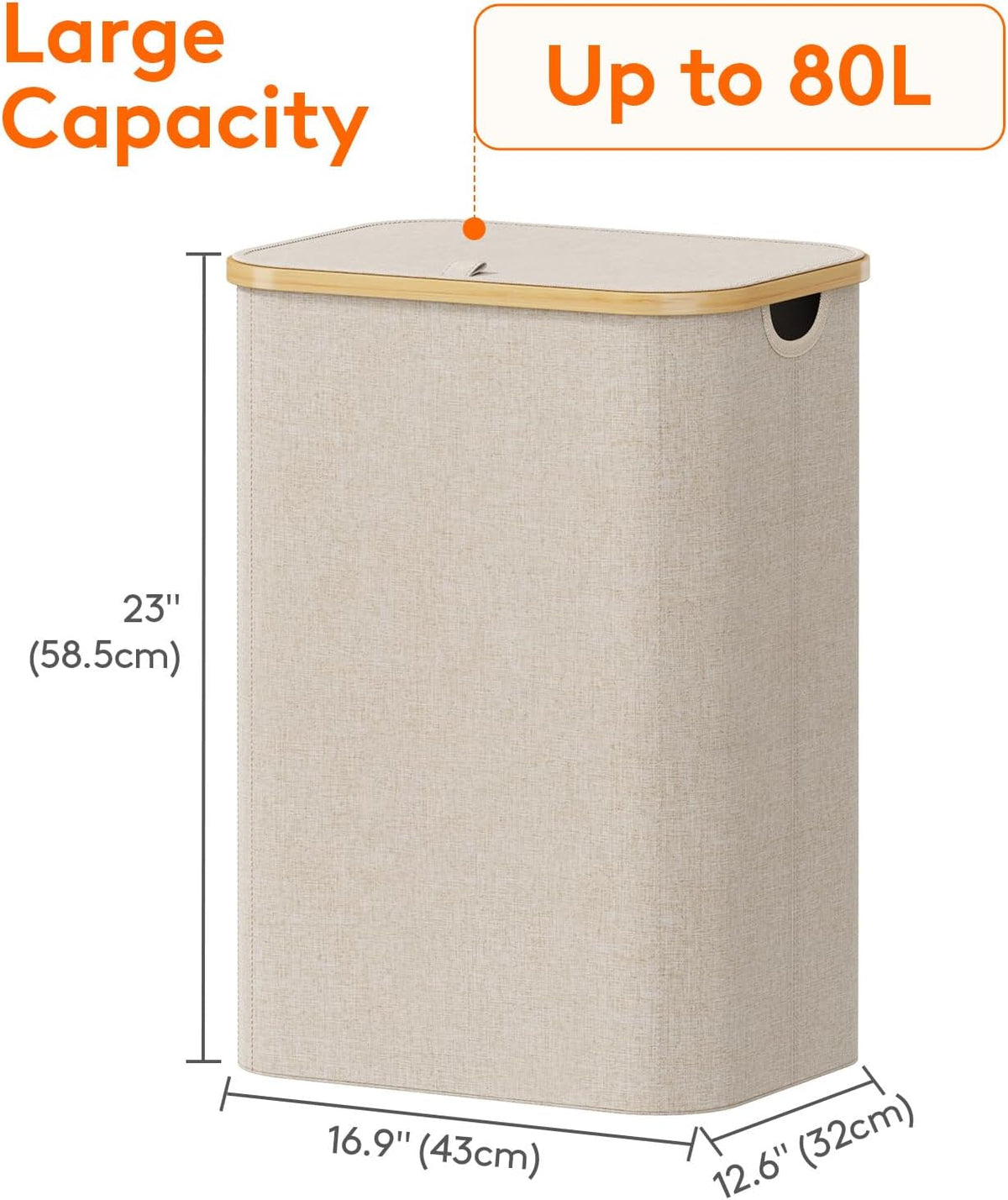 105L Large Laundry Basket with Lid, Removable Bags, Gray