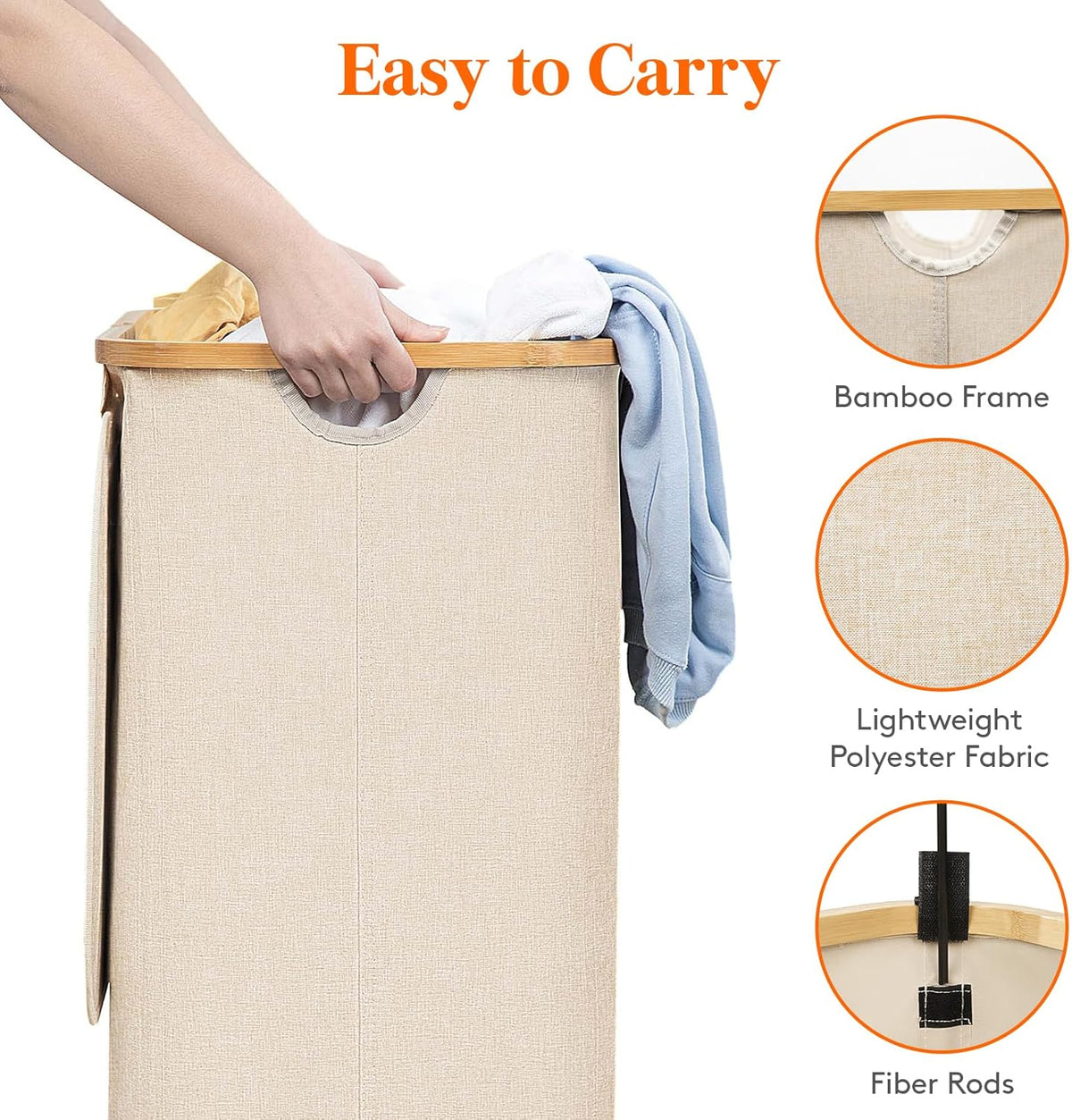 105L Large Laundry Basket with Lid, Removable Bags, Gray
