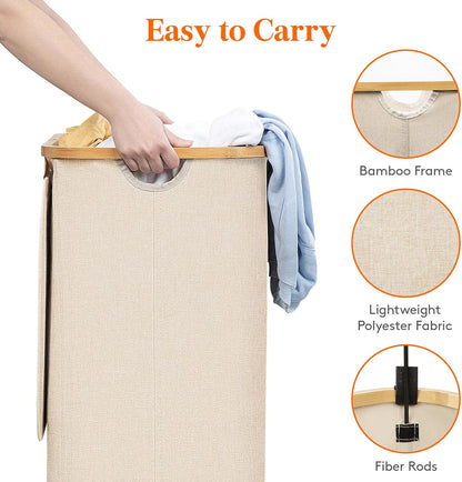 105L Large Laundry Basket with Lid, Removable Bags, Gray