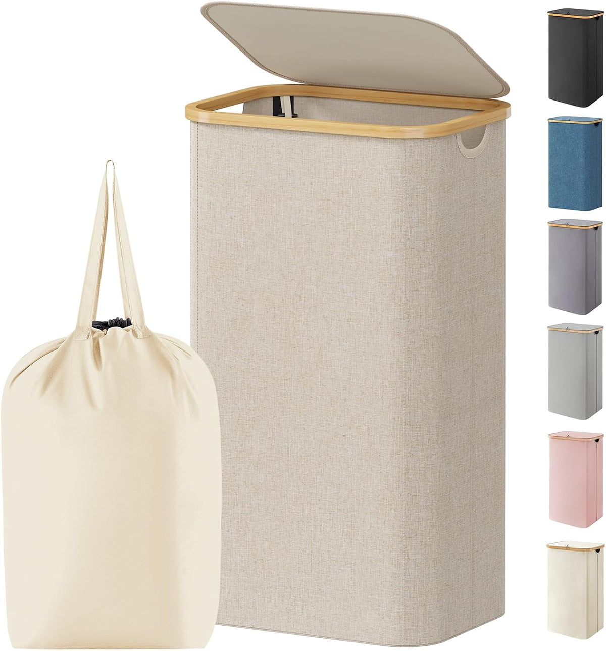 105L Large Laundry Basket with Lid, Removable Bags, Gray