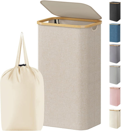 105L Large Laundry Basket with Lid, Removable Bags, Gray