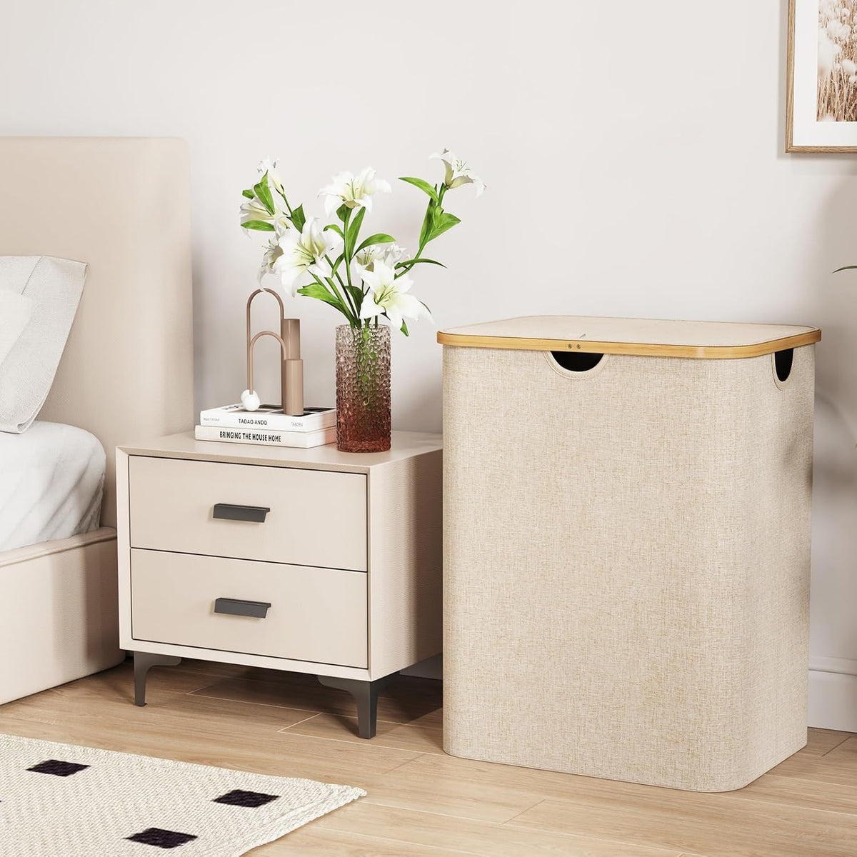 105L Large Laundry Basket with Lid, Removable Bags, Gray