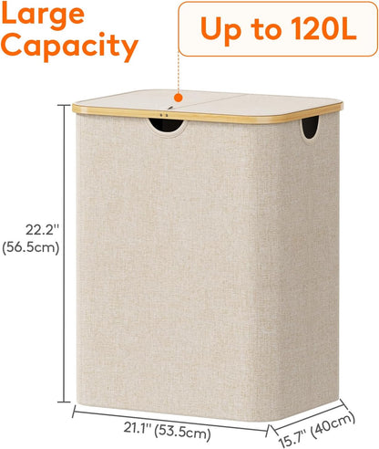 105L Large Laundry Basket with Lid, Removable Bags, Gray