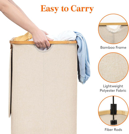 105L Large Laundry Basket with Lid, Removable Bags, Gray