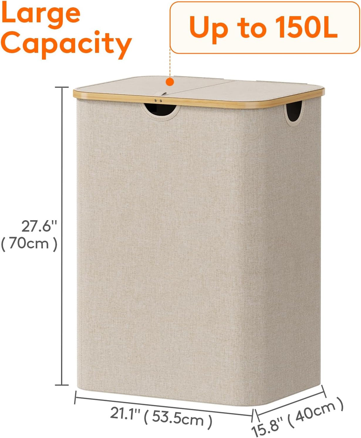 105L Large Laundry Basket with Lid, Removable Bags, Gray