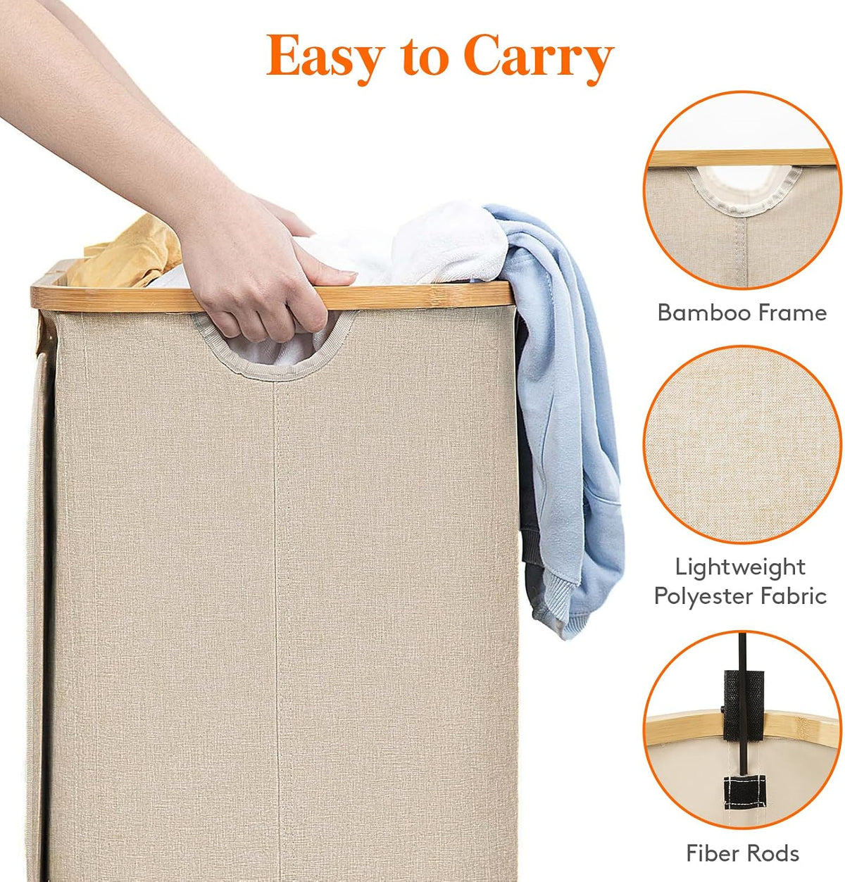 105L Large Laundry Basket with Lid, Removable Bags, Gray