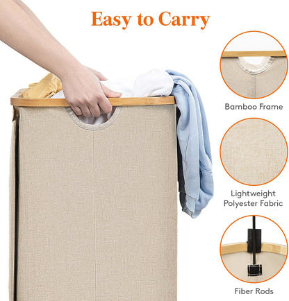 105L Large Laundry Basket with Lid, Removable Bags, Gray