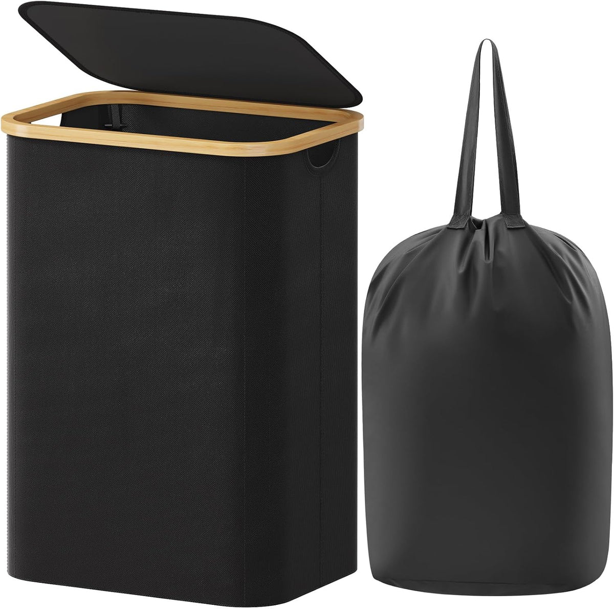105L Large Laundry Basket with Lid, Removable Bags, Gray