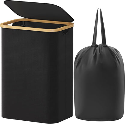 105L Large Laundry Basket with Lid, Removable Bags, Gray