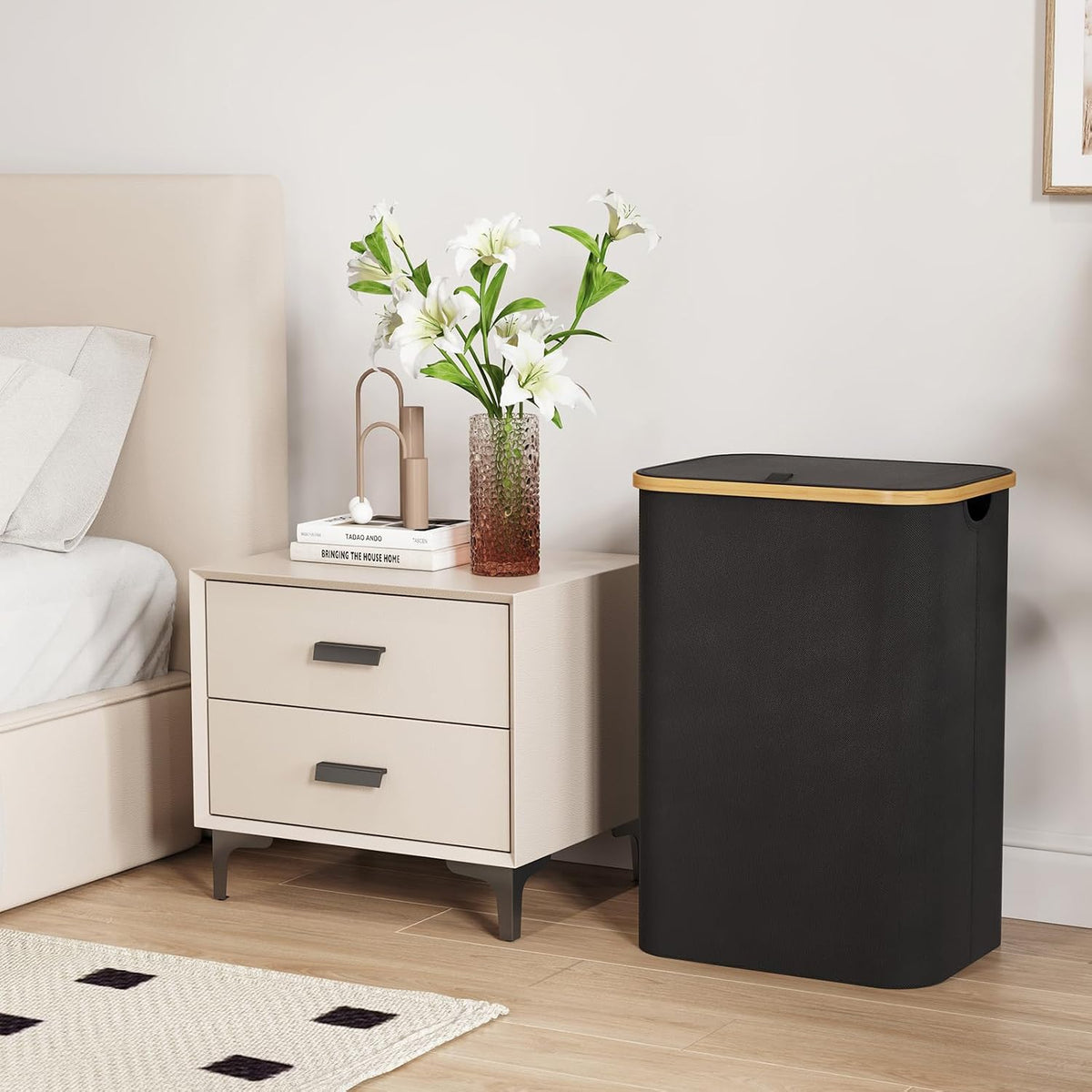 105L Large Laundry Basket with Lid, Removable Bags, Gray