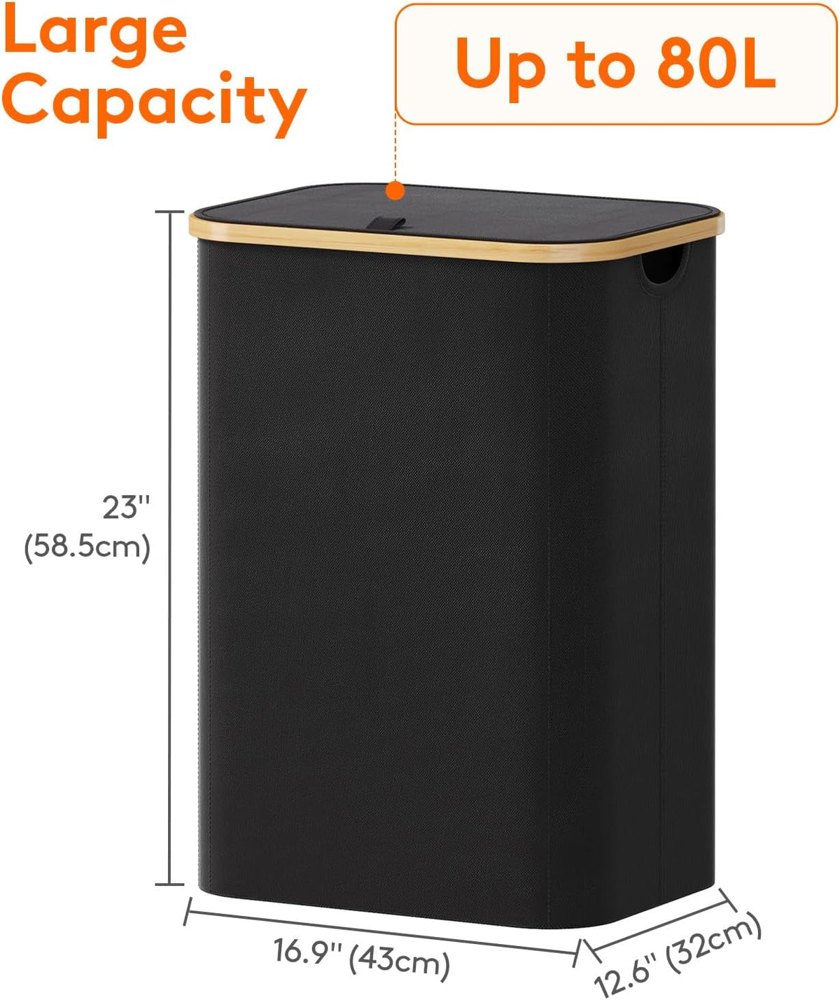 105L Large Laundry Basket with Lid, Removable Bags, Gray